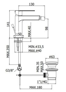 Bateria bidetowa 14 cm z korkiem Paffoni Tango TA131KCR chrom