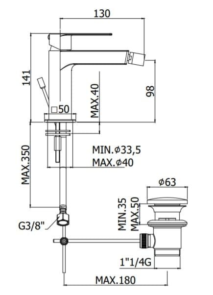 Bateria bidetowa 14 cm z korkiem Paffoni Tango TA131KCR chrom