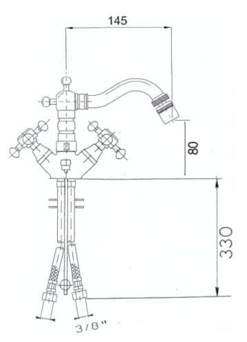 Bateria bidetowa wysoka Reitano Atea R338 chrom rysunek techniczny