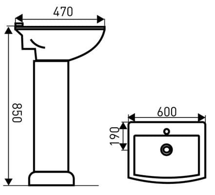 Umywalka retro 60x47 cm z postumentem Kerra Kleopatra 13 rys. tech.