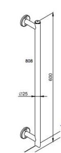 Uchwyt dla niepełnosprawnych wannowy łącznikowy prosty 58 cm ANDEX 808CC rysunek techniczny