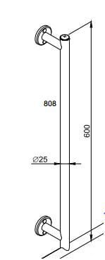 Uchwyt dla niepełnosprawnych wannowy łącznikowy prosty 58 cm ANDEX 808CC rysunek techniczny