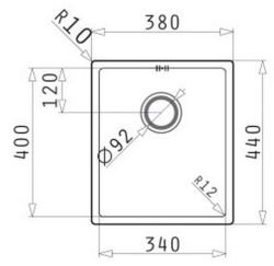 Pyramis ASTRIS zlewozmywak jednokomorowy 34X40 cm 101027601 rysunek techniczny