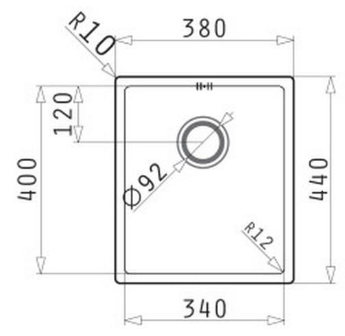 Pyramis ASTRIS zlewozmywak jednokomorowy 34X40 cm 101027601 rysunek techniczny
