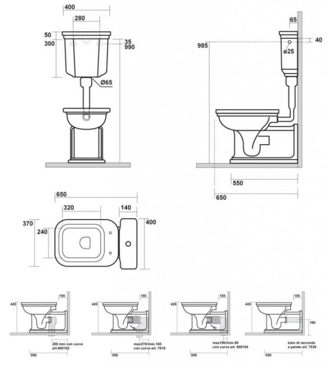 Kerasan Waldorf miska stojąca WC 411601 - rysunek techniczny
