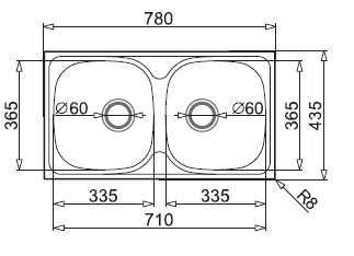 Zlewozmywak dwukomorowy 78x43,5 cm 2B Pyramis E78 100125101