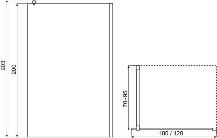 Ścianka prysznicowa typu Walk-In 100x70 cm Kerr a Alfa 100 rys. tech.