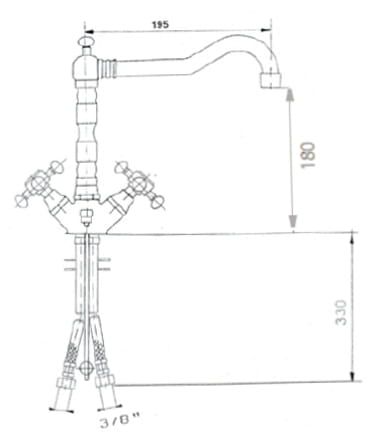 Bateria umywalkowa wysoka bronzo Reitano Atea R337 rysunek techniczny