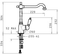 Bateria zlewozmywakowa Pyramis Baroque 095121001 rysunek techniczny