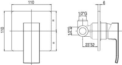 Bateria natryskowa podtynkowa Paffoni Level LES010CR rysunek techniczny