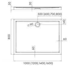 Brodzik prostokątny 80x140x5cm Schedpol Caspar 3.244 rys.tech.