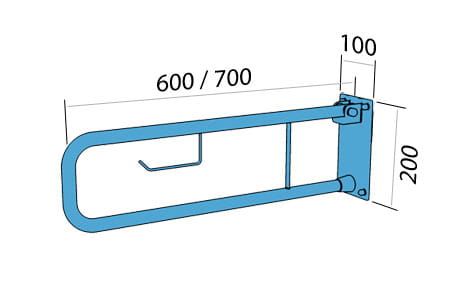 Uchwyt dla osób niepełnosprawnych 80 cm łukowy uchylny ścienny biały z miejscem na papier Makoinstal 32-UR 8p rys. tech.