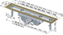 Odpływ liniowy APZ6 110 cm z rusztem Floor 1050 do wypełnienia kaflem rys. tech.