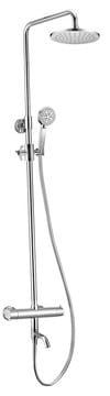 Przejdź do produktu Zestaw prysznicowy z okrągłą deszczownicą 20 cm, baterią termostatyczną, wylewką i słuchawką prysznicową kompletny Sapho Kimura KU500 chrom