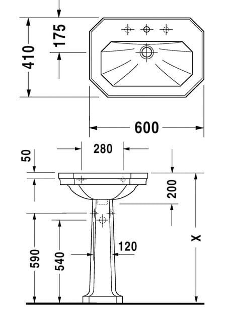 umywalka 60 cm Seria 1930 Duravit rys.tech.