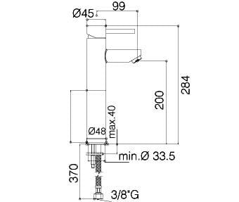Bateria umywalkowa wysoka Paffoni Stick SK07CR rysunek techniczny