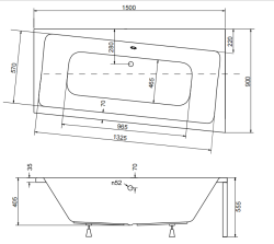 Wanna asymetryczna Besco 150x90 cm Infinity 150 prawa rys. tech.