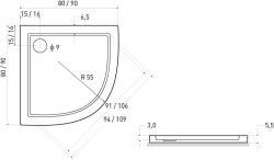 Brodzik półokrągły 80x80x5,5 cm Kerra Aron 80