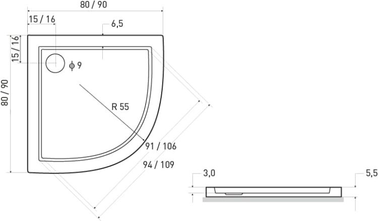 Brodzik półokrągły 80x80x5,5 cm Kerra Aron 80