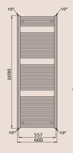 P.M.H. Savoy S8MS  Grzejnik łazienkowy srebrny 60 x 169 cm rysunek techniczny