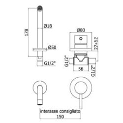 Bateria umywalkowa podtynkowa z wylewką 24,5 cm 1-uchwytowa Paffoni Light LIG007CR  rysunek techniczny