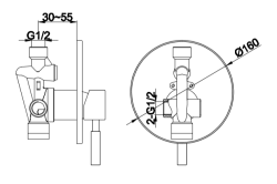 Bateria podtynkowa Kohlman Roxin QW220R chrom rys. tech.