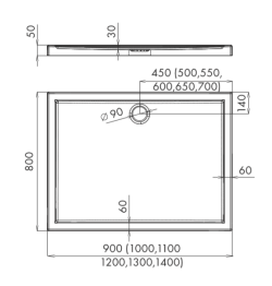 Brodzik prostokątny 80x90x5cm Schedpol Corrina 3.043 rys.tech.