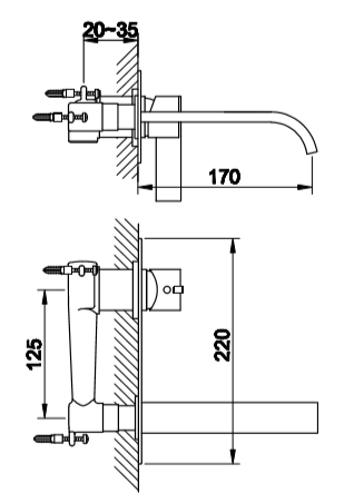 Bateria umywalkowa podtynkowa z wylewką 17 cm Kohlman Dexame QW185D chrom rys. tech.