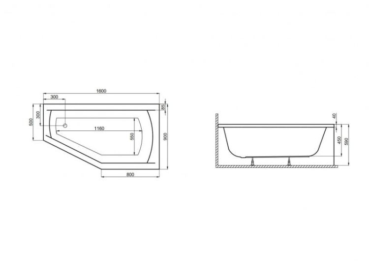Wanna narożna asymetryczna 160x90 cm Polimat Selena 