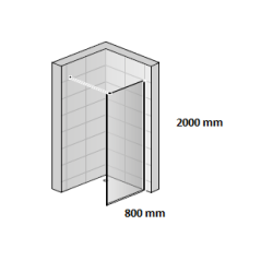Ścianka prysznicowa 80 cm typu walk-in z czarnymi profilami SanSwiss STR4PS0800607 rys. tech.