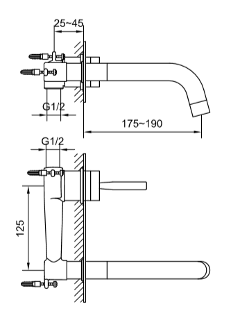 Bateria umywalkowa podtynkowa Kohlman Maxima QB185M chrom rys. tech.