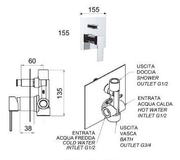 Bateria podtynkowa 2-drożna Remer Qubika Q09CR