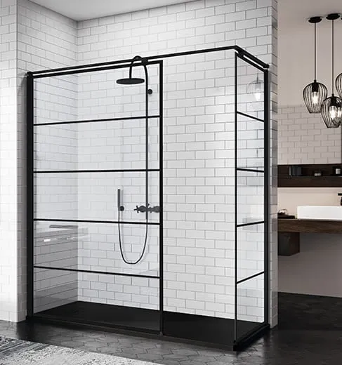 Kabina prysznicowa walk-in 160x160 cm czarny mat Novellini Kuadra H Stripes KUADH16082H+KUADH16082H+KUADHSFN-H