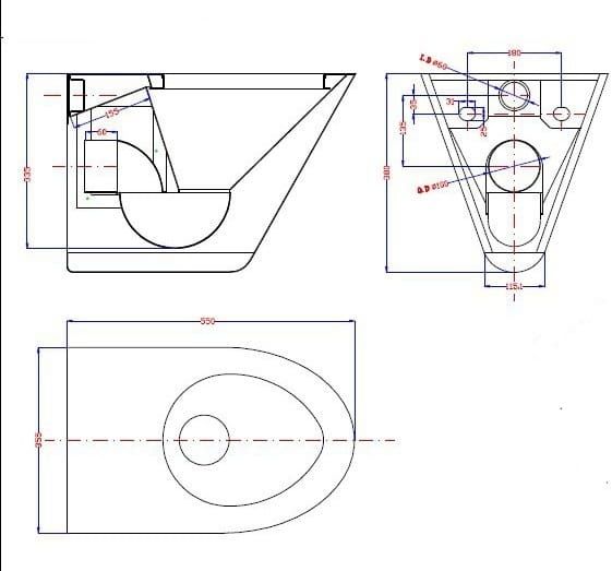  Miska WC wisząca stalowa dla niepełnosprawnych Makoinstal ST23 rys. tech.