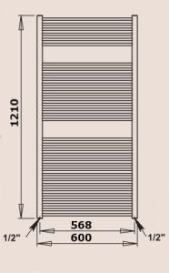 PMH Taifun TS4W Grzejnik łazienkowy prosty biały 60x121 cm rysunek techniczny