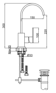 Bateria umywalkowa wysoka Kohlman Nexen-S SQB150U chrom rys. tech.