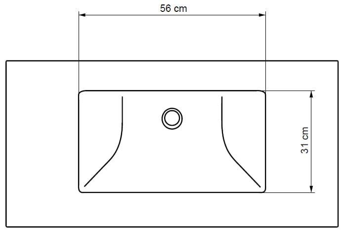 Umywalka z konglomeratu na indywidualny wymiar z misą Connect 56x30 cm rys.tech.