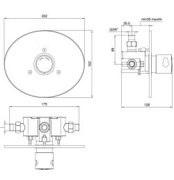 Bateria czasowa prysznicowa Makoinstal 9010MIX BOX rys. tech.