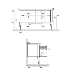 Kerasan Szafka podumywalkowa 150 cm orzech 919146 - rysunek techniczny