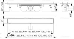 Odpływ linkowy APZ6 90 cm do pełnego rusztu Design 850 rys. tech.