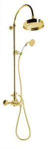 Zestaw prysznicowy Retro z okrągłą deszczownicą 20 cm, baterią i słuchawką prysznicową kompletny Reitano Antea 9515D-01261ZŁ złoty
