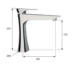 Bateria umywalkowa wysoka chrom Daniel Diva DV607 rysunek techniczny