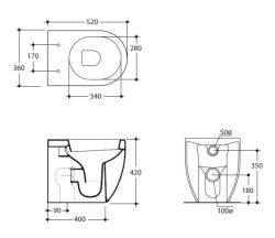 Miska WC stojąca 52 cm Kerasan Flo 311601 rys.tech.