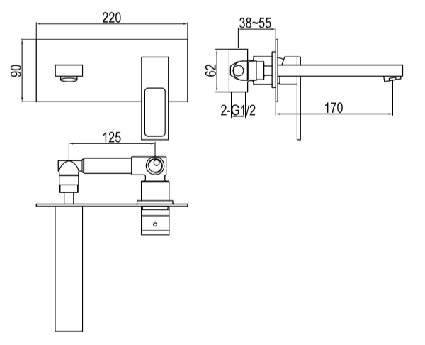Bateria umywalkowa podtynkowa z wylewką 17 cm Kohlman Nexen QW185U chrom rys. tech.