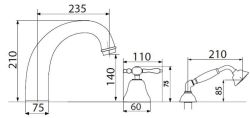  Bateria wannowa 5-otworowa retro Giulini Praga 7560 bronzo rys.tech.