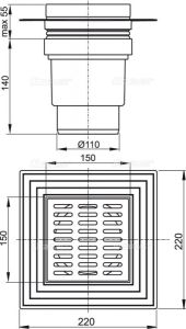 Kratka ściekowa plastikowa 150x150/110 mm odpływ pionowy Alcaplast APV11