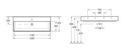 Villeroy&Boch Memento Umywalka 120x47 cm do armatury 3-otworowej rysunek techniczny