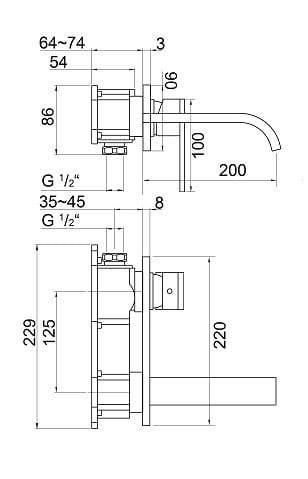 Bateria umywalkowa podtynkowa kompletna Steinberg seria 135 chrom 1351857