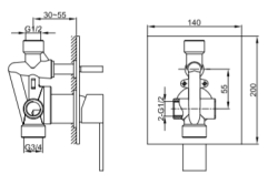 Zestaw prysznicowy podtynkowy z deszczownicą 20 x20 cm Kohlman Excelent QW210HQ20 chrom rys. tech.
