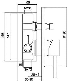 Bateria wannowo prysznicowa podtynkowa Paffoni Stick SK015CR rysunek techniczny